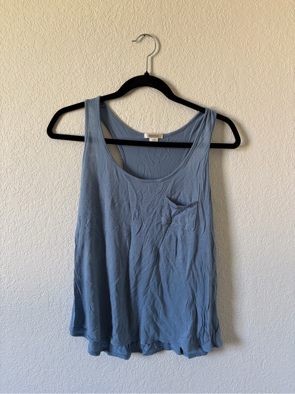 Bozzolo Light Blue Scoop Neck Tank Top with Chest Pocket